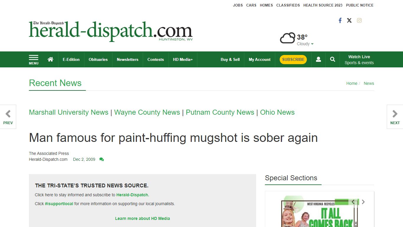 Man famous for paint-huffing mugshot is sober again